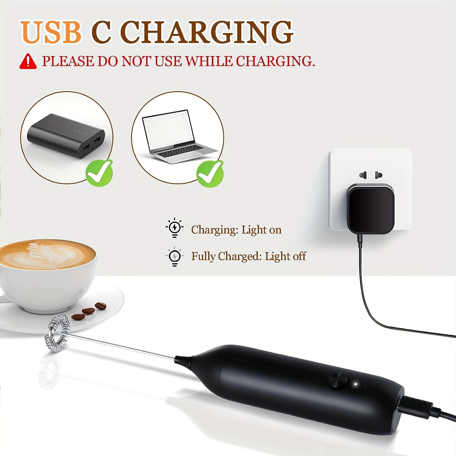 Rechargeable Milk Frother Handheld, Coffee Frother Handheld Rechargeable  with USB C Integrated Charging Stand, Electric Drink Mixer Handheld, Mini