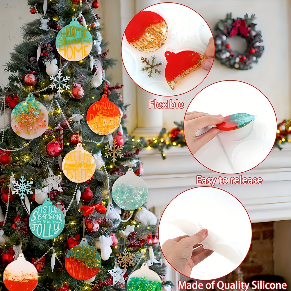 Christmas Resin Molds Silicone, 6 Pcs Christmas Ornaments Round Shape  Pendant Molds for Epoxy Resin, Actvty Epoxy Casting Molds DIY Crafts Gift