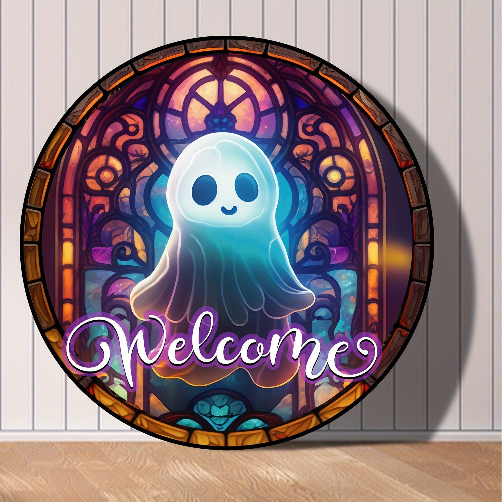 Halloween Ghost Wood Ornament With Holder Round - Temu