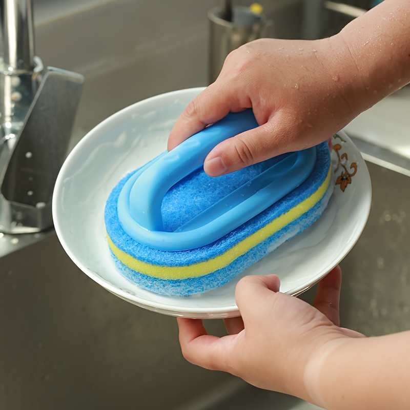 1pc Sponge Cleaning Brush With Handle, Blue Toilet Cleaner For Bathtub/sink/tiles/floor  Cleaning