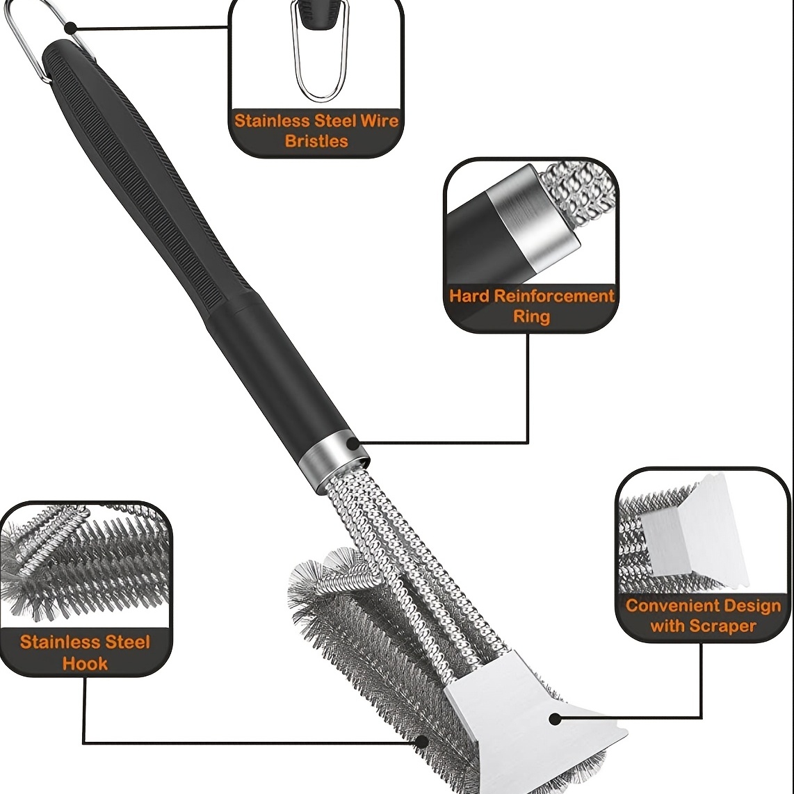 Grill Brush and Scraper - Extra Strong BBQ Cleaner Accessories - Safe Wire  Bristles 18 Stainless Steel Barbecue Triple Scrubber Cleaning Brush,Wizard  Tool 