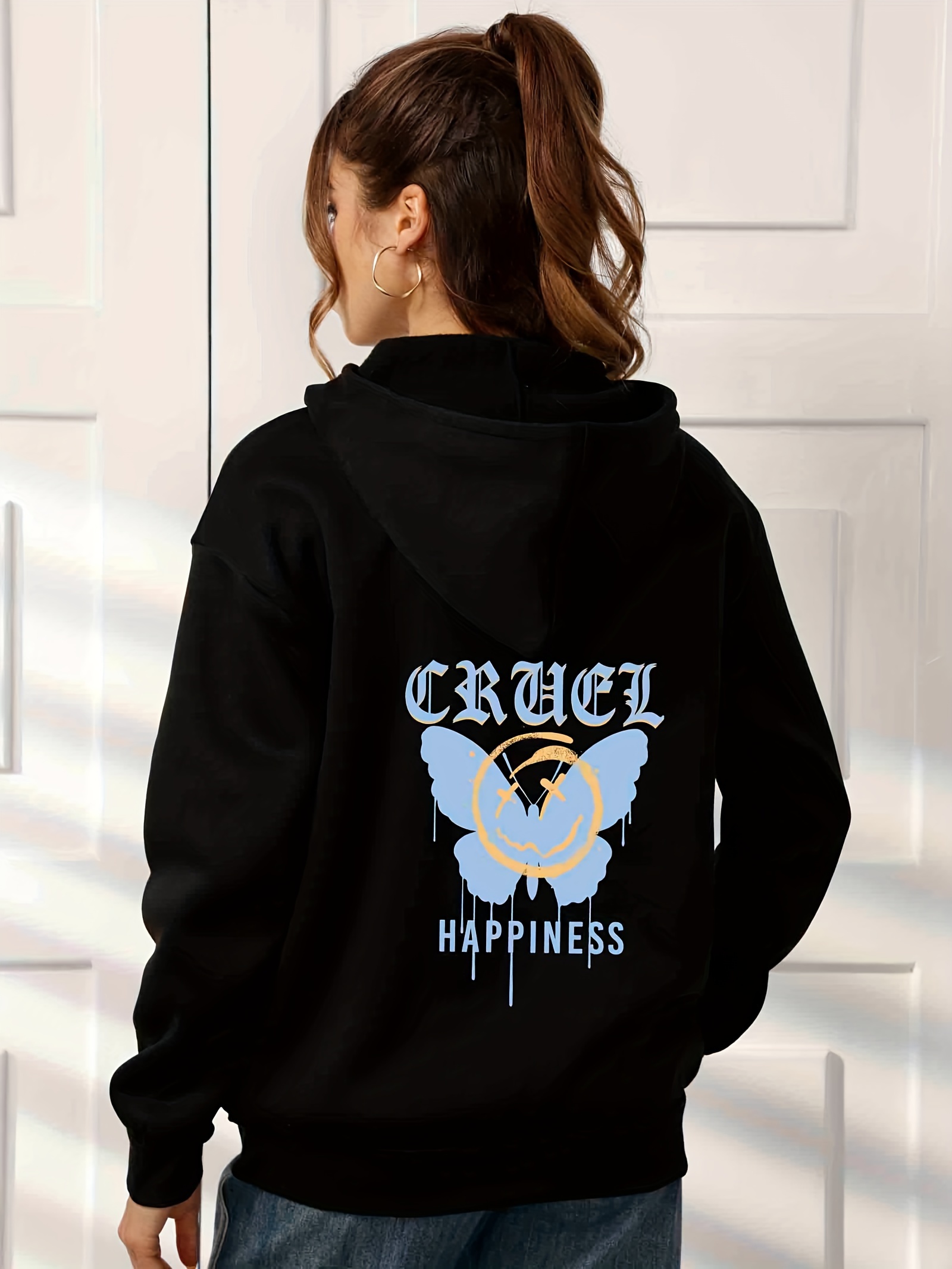 Sudaderas Cord n Estampado Mariposa Cara Sonriente Letras Temu Chile