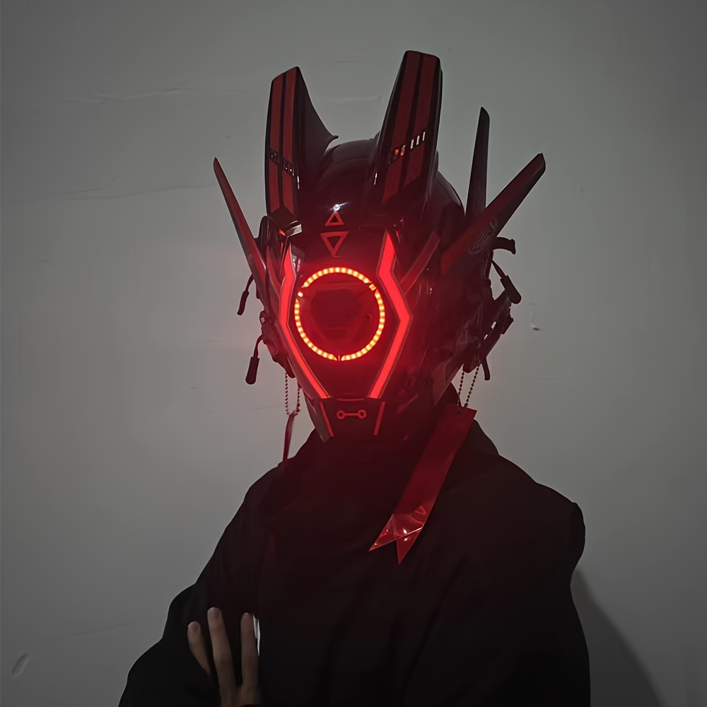 Maschera Cyberpunk per uomo rosso blu LED maschera a contrasto di