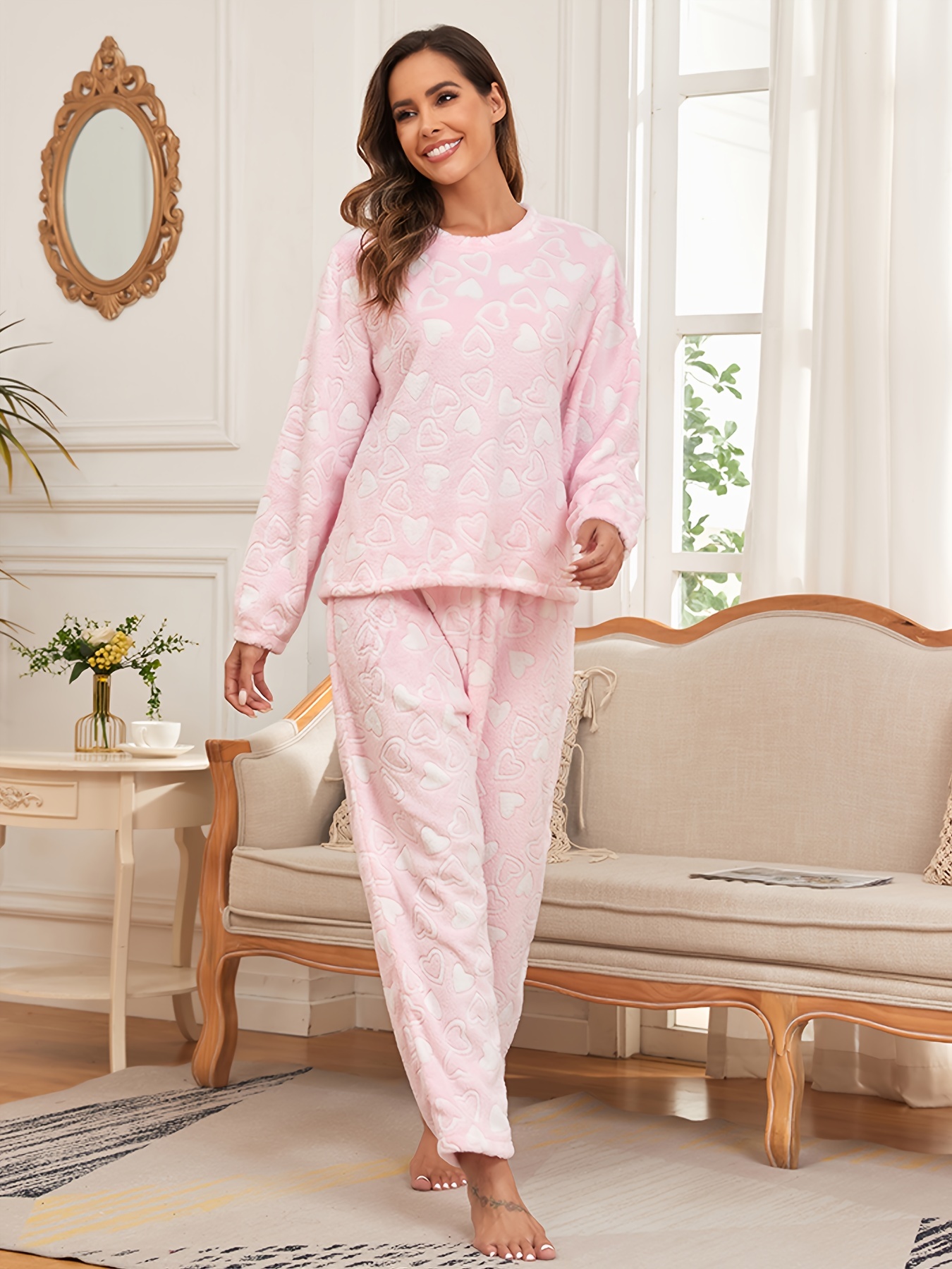 Women's Two Piece Fuzzy Pajama Lounge Set Pullover & Pants Sleepwear  Loungewear For Valentine's Gifts