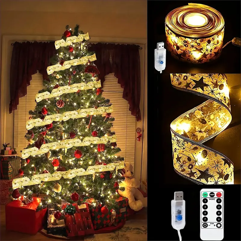 100led Ribbon Fairy String Lights, With Usb Plug And Remote Control, 8  Modes Christmas Tree Decoration For Home Party Wedding Halloween  Thanksgiving New Year Christmas - Temu