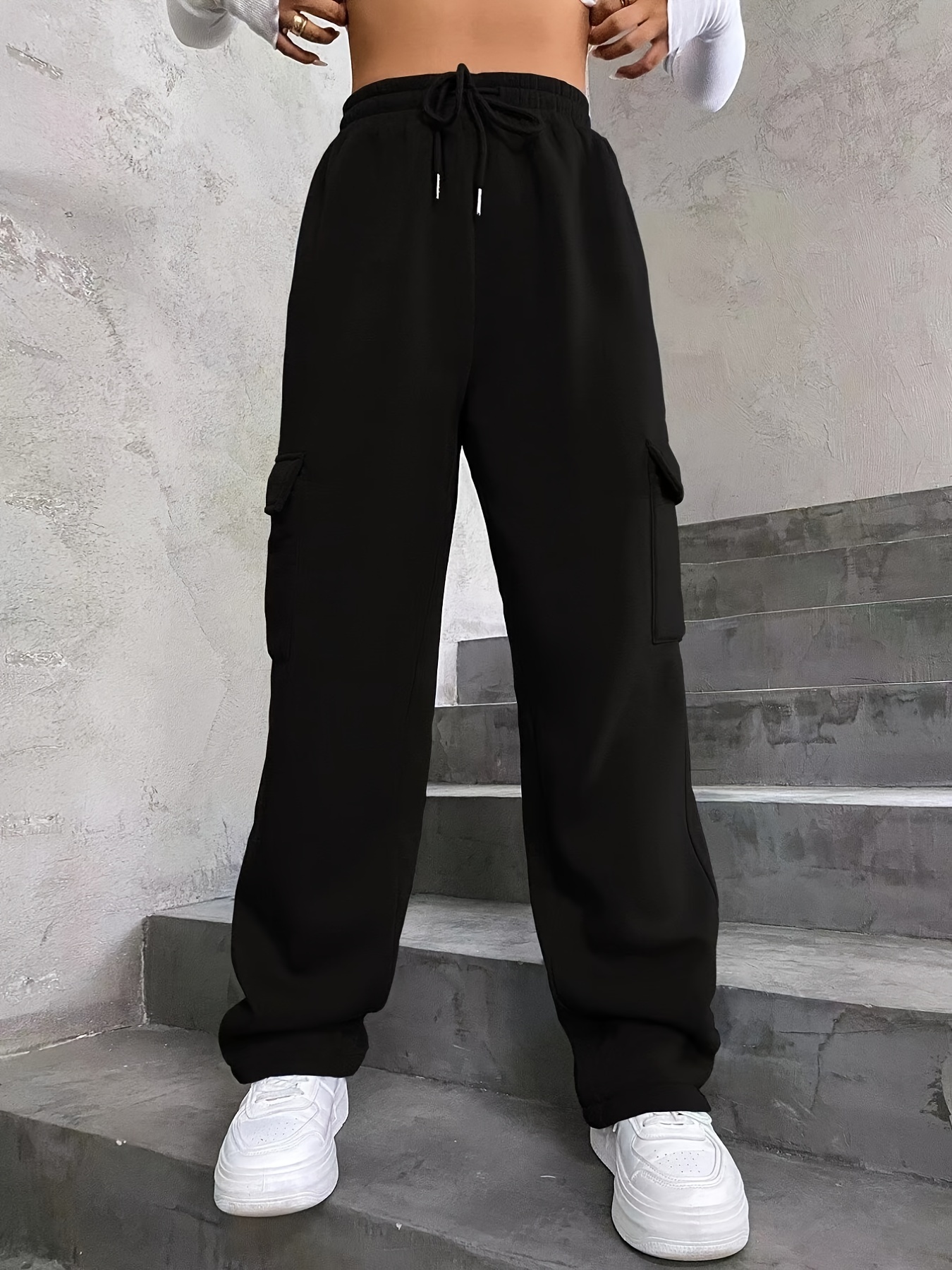 Drawstring Extra long Pants Casual Dual Pockets Pants Fall - Temu