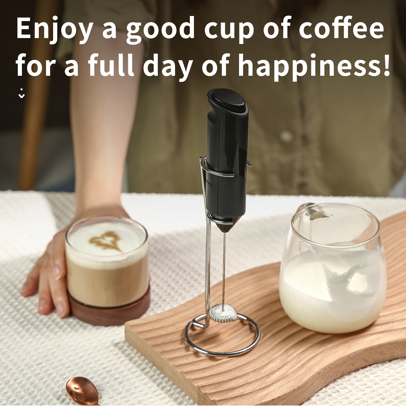 Weluvfit Electric Milk Frother - Handheld Mini Drink Mixer For Coffee,  Cappuccino, Latte, Matcha, Hot Chocolate - Battery Operated Whisk Beater  Foam Maker - Kitchen Gift - Temu