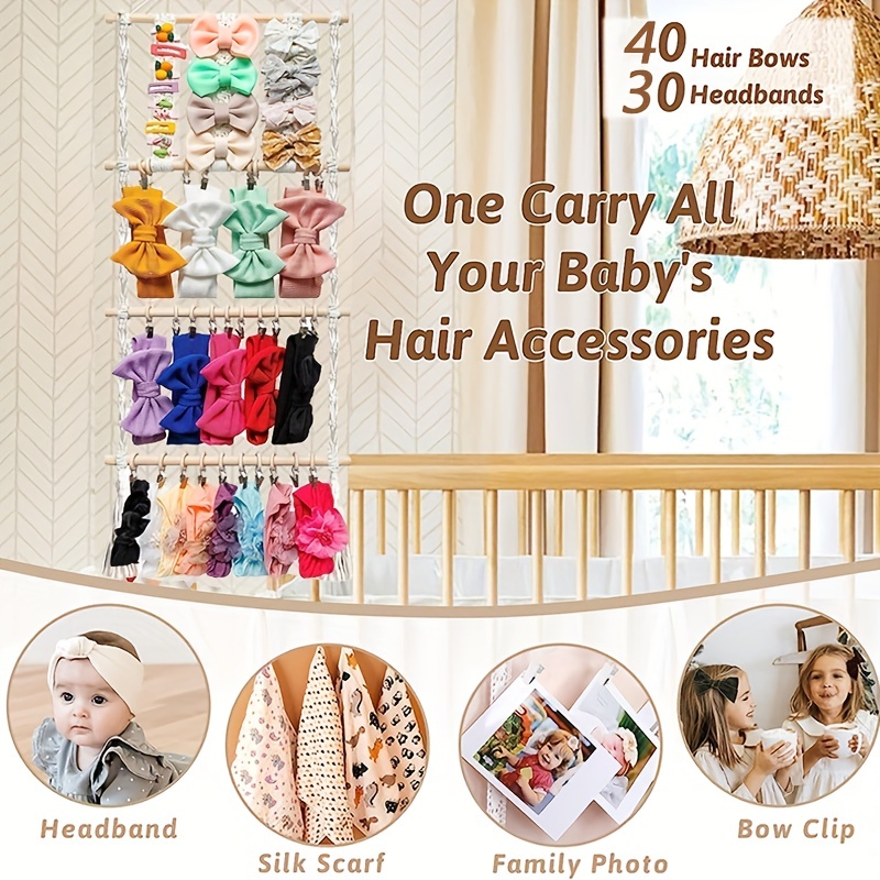 Baby Girls Headband Holder, Boho Lace Hair Clips With 30 Wooden Rings  Silvery Hook Large Capacity Bowknot Storage Bag For Baby Hair Accessories  Hanger Girls Room Wall Door Decor (white) - Temu Denmark