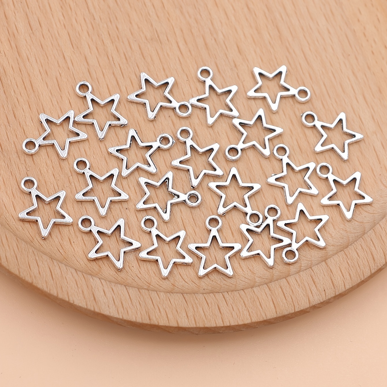 10 Pcs Lot, 20x22mm Star Charms for Jewelry Making Shiny Silver