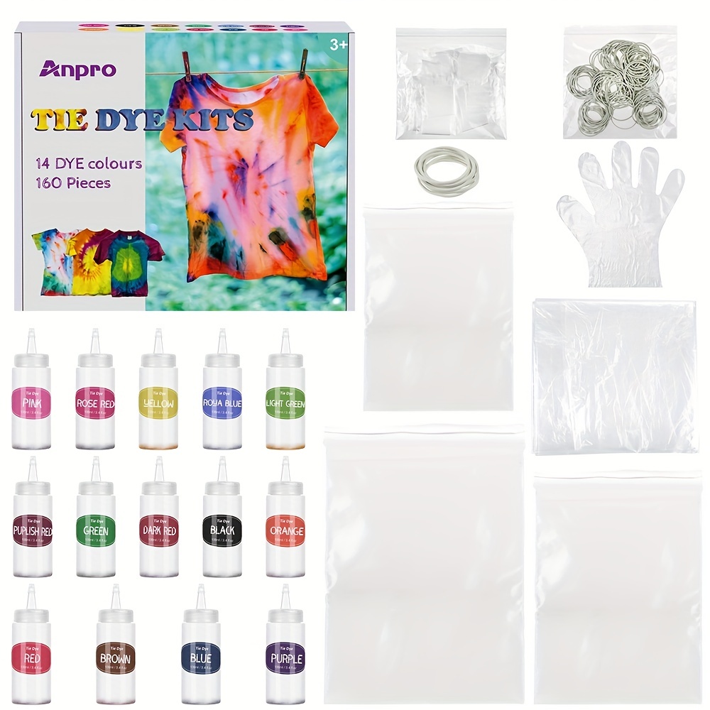 Anpro Tie Dye Kit,160pcs Tie-Dye Diy Set,14 of 100ML Dyes, Arts and Crafts