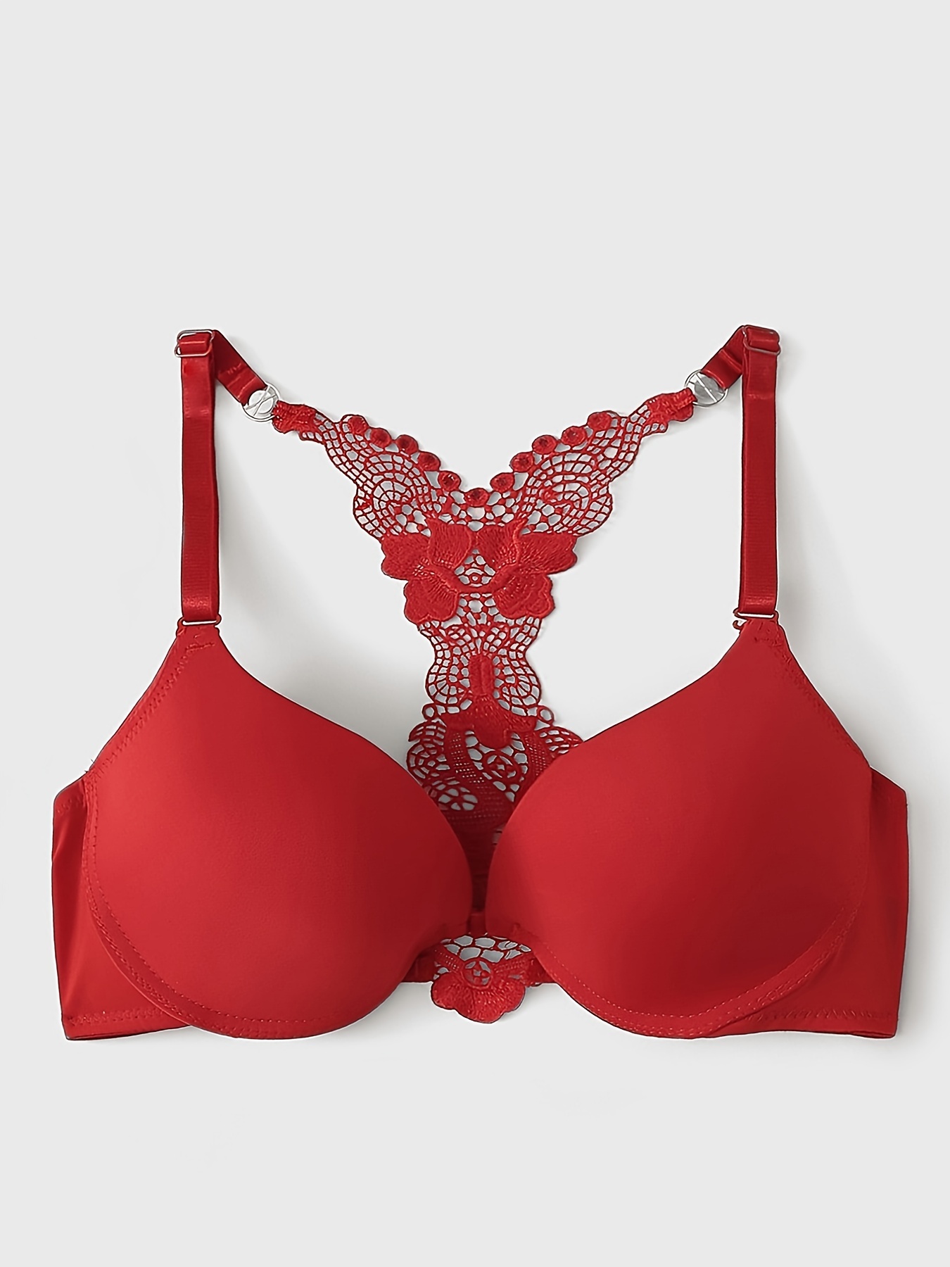 Sexy Contrast Lace Bra Comfy Breathable Solid Padded - Temu Australia