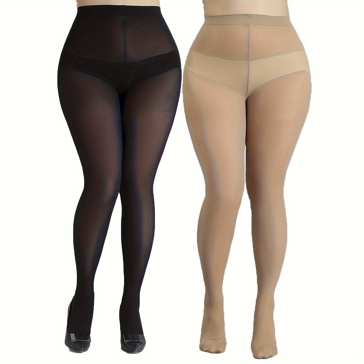 2 Pairs Women's Casual Pantyhose, Plus Size 80D Super Elastic High *  Transparent Mesh Tights