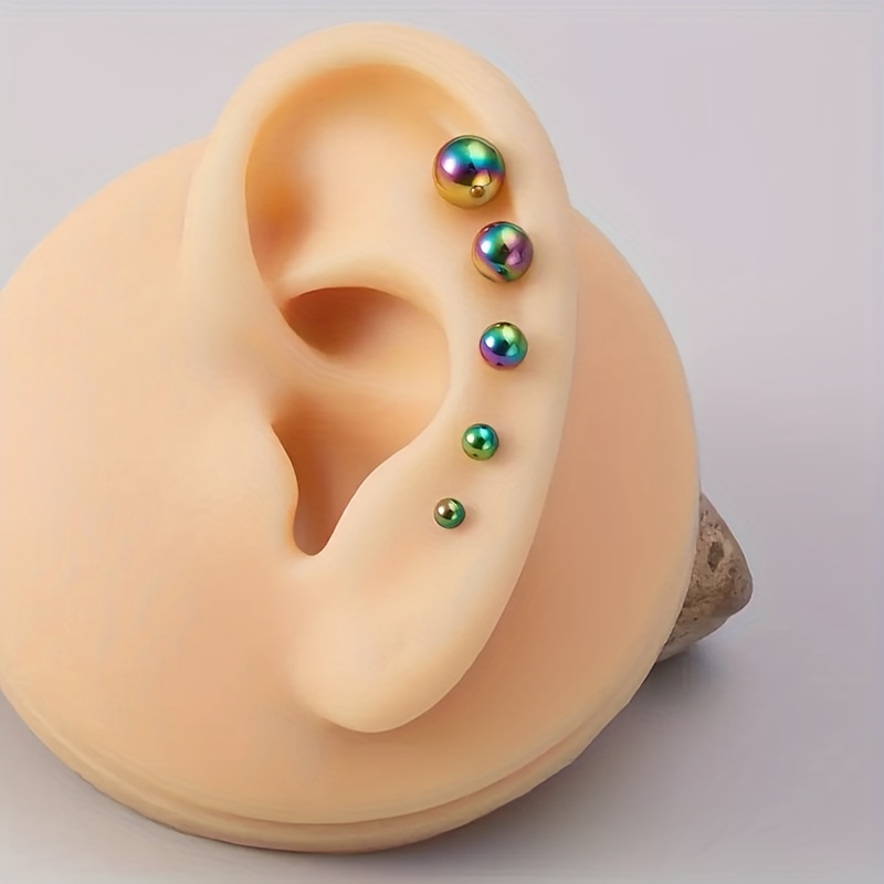 5pcs Stainless Steel Balls Ear Stud Earrings, Barbell Shaped