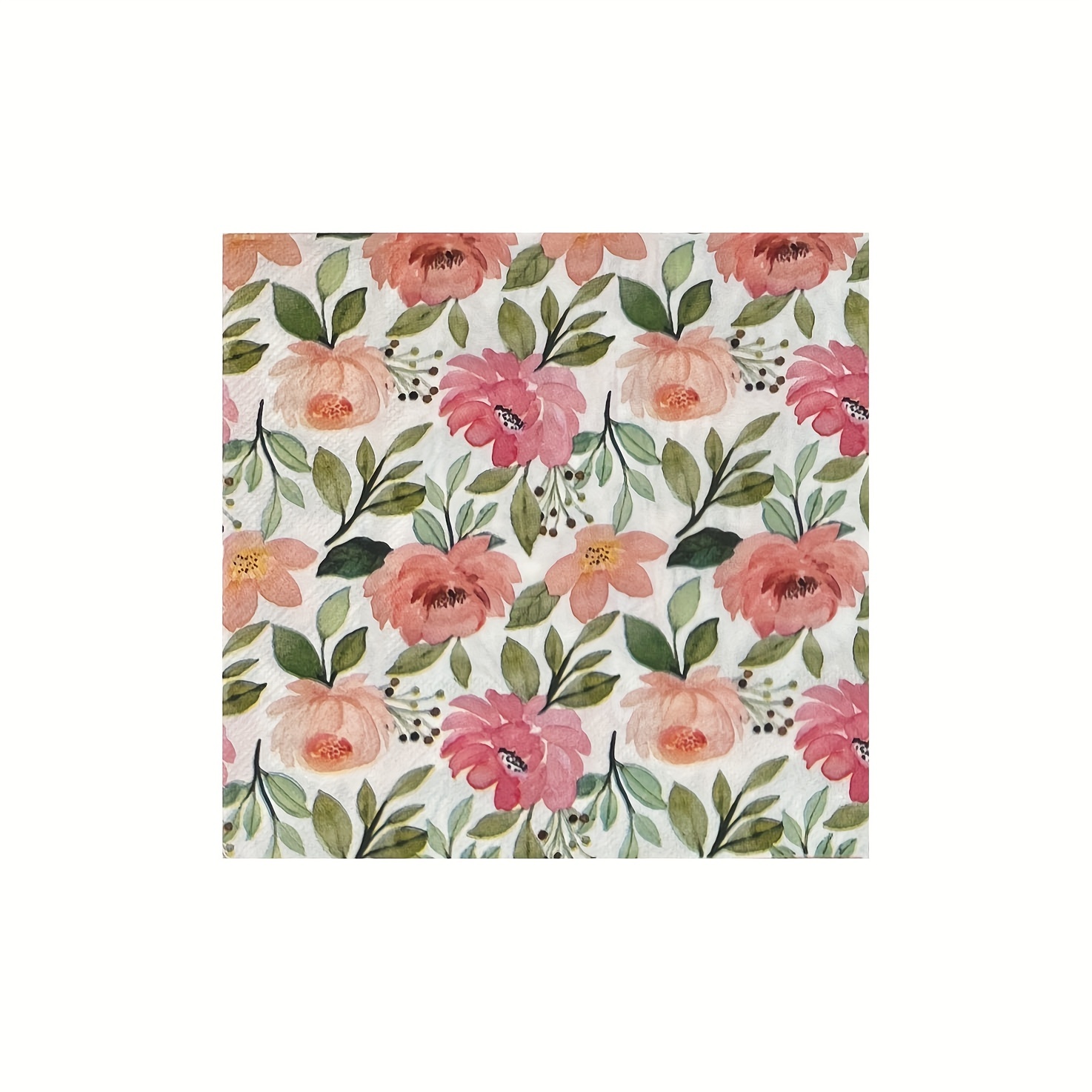 Image of 20 Disposable Spring Watercolor Flower Party Lunch Napkins For Weddings, Birthdays, , Picnics, And Restaurant Or Café Use, Measuring 13x13 Inches