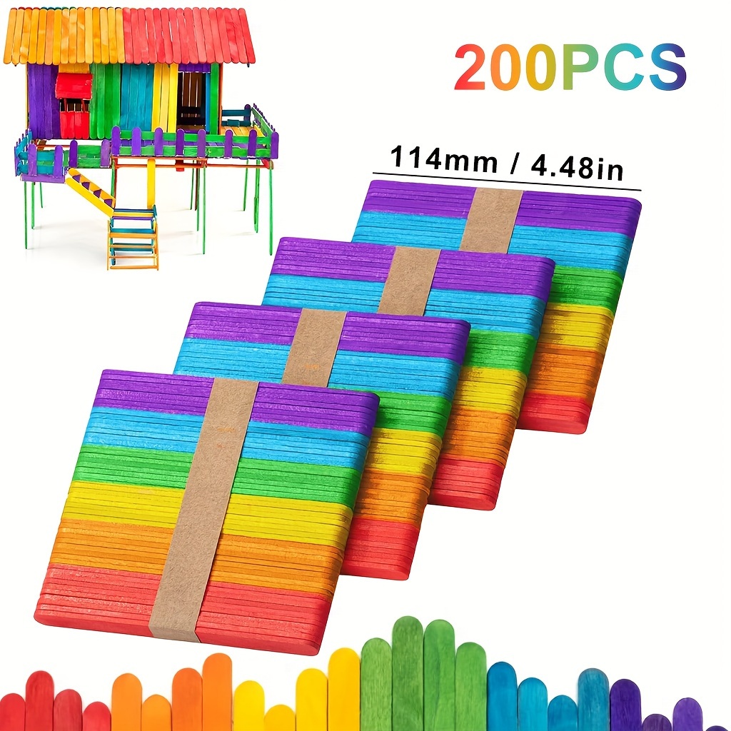 Colored Wooden Craft Sticks, 200PCS Rainbow Wooden Popsicle Sticks |  Childrens Handicrafts | Bulk for DIY Craft Creative Designs or Kids  Education