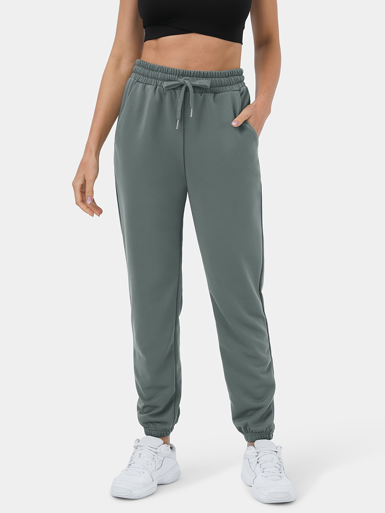 women Slant Pocket Drawstring Sweatpants women (Color : Grey, Size
