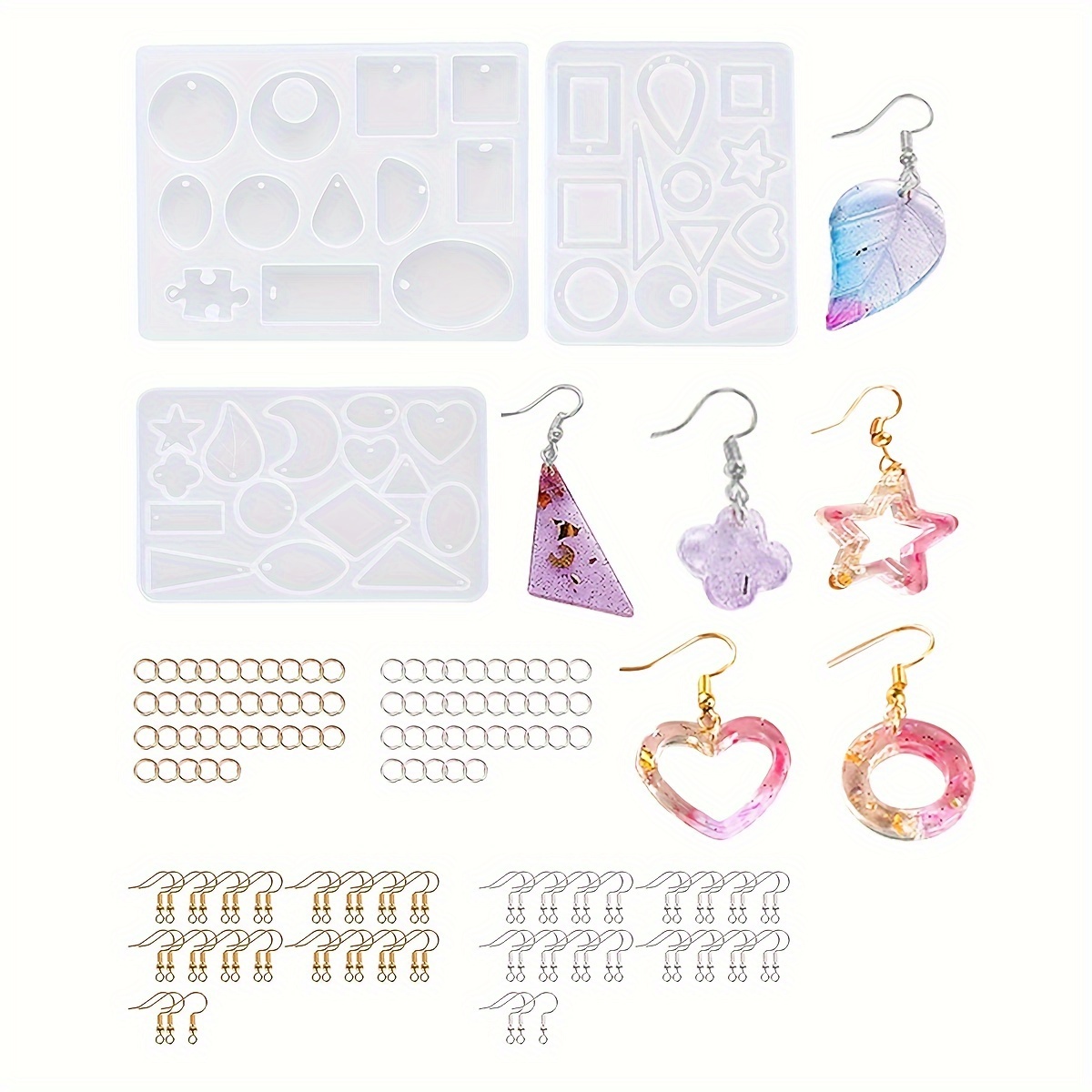 143pcs Earring Resin Molds Silicone Mold Epoxy Jewelry Making Mold With  Earring Hook