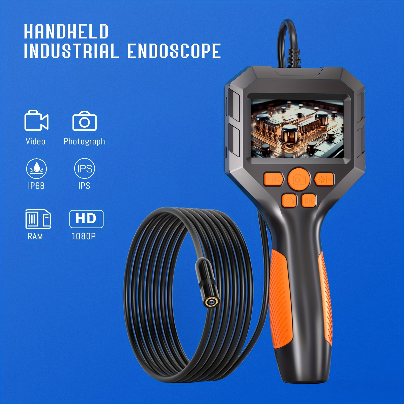 5.5mm Endoscope Camera with Light, Teslong Mechanic Borescope Inspection  Camera with Monitor, Flexible Snake Probe Camera, Fiber Optic Scope for