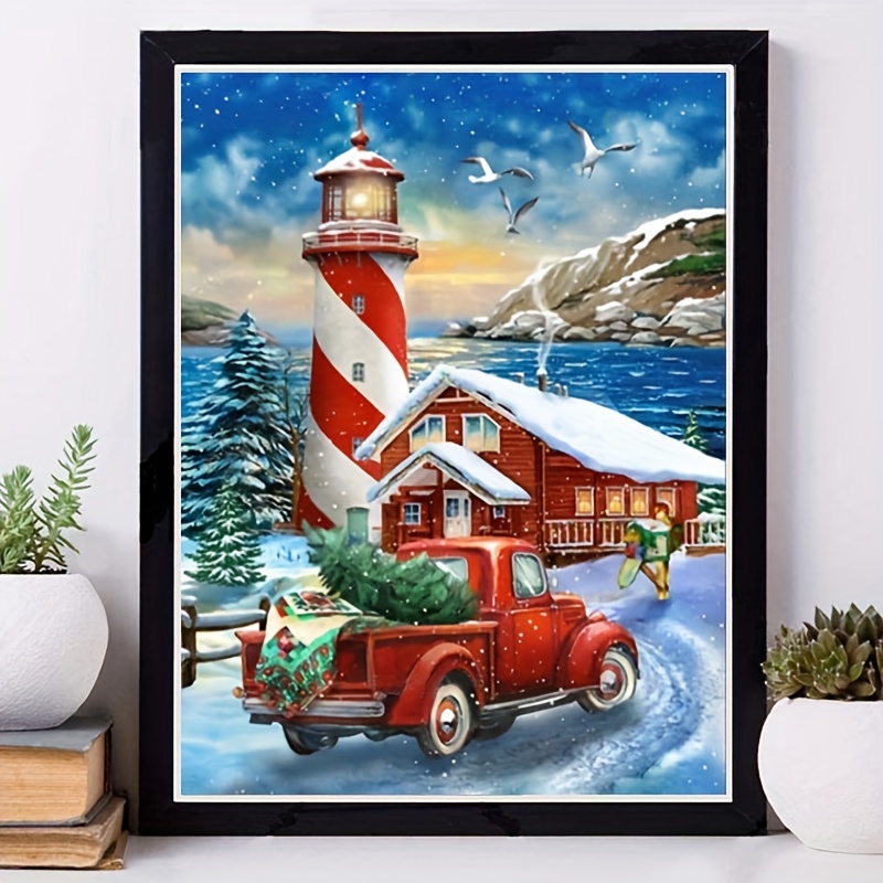 Christmas Diamond Painting Kits Red Truck 5D Paint Farm Winter Night Wall  Decor