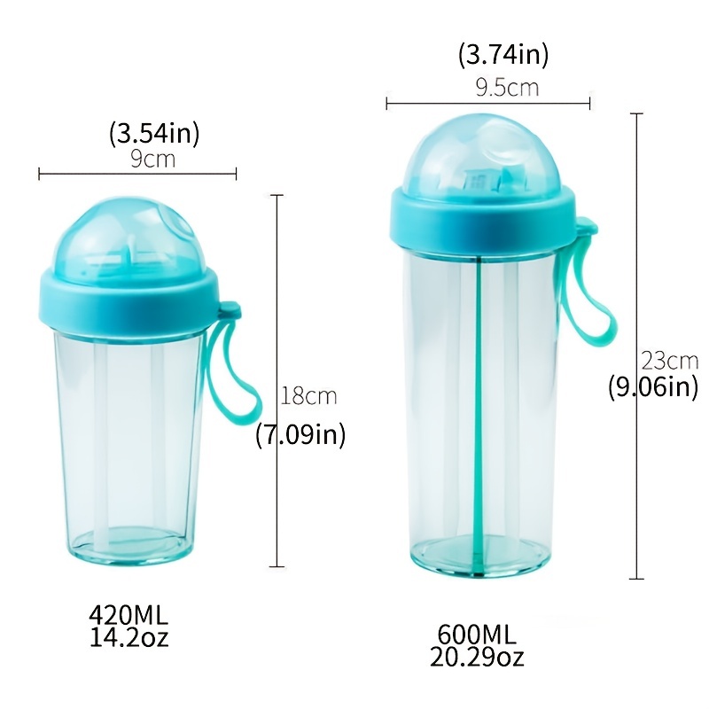 420ml Cute Children Double Straw Water Bottle Outdoor Portable