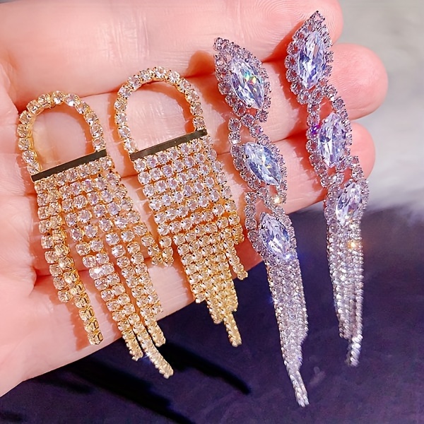 10 pairs lot shiny zircon decor dangle earrings simple luxury style zinc alloy jewelry gift for friends details 13
