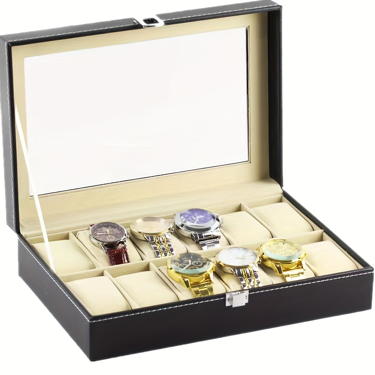 12 digit watch storage box wrist watch open window display large capacity dust proof oxidation proof watch case with lid ideal choice for gifts details 3