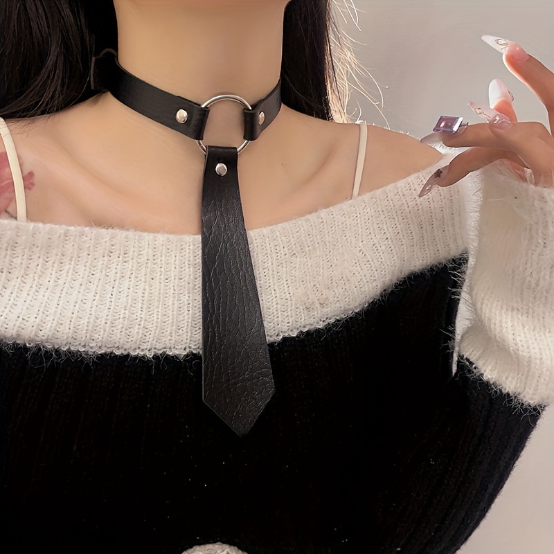 Women Gothic Choker Black Necklace PU Collar Chain Punk Accessories Jewelry