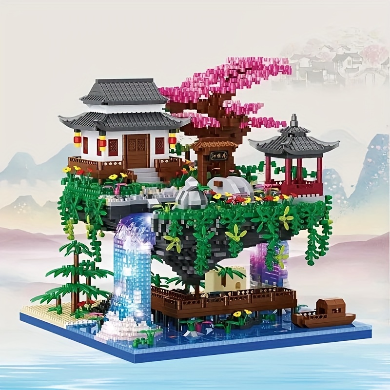 建築シリーズ 桜の花 中国古代様式の建築 桃花丹 小さなレンガ