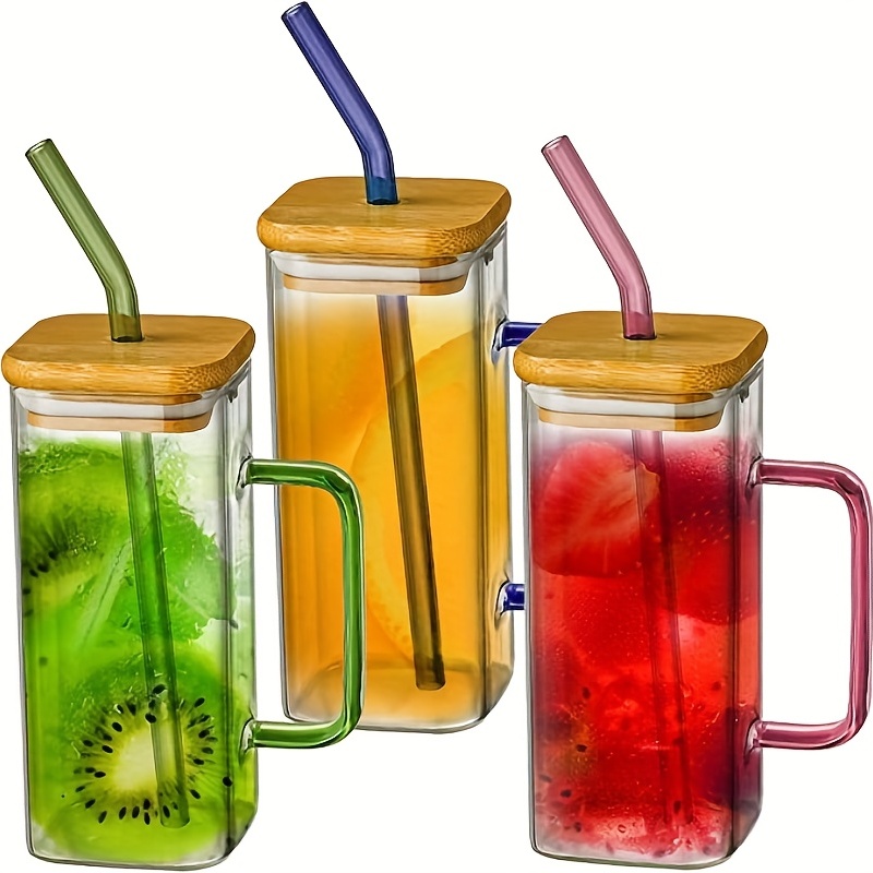 Heat Resistant Square Drinking Glass With Lid And Straw - Glass Tumbler For  Milk, Juice, Tea, And More - Perfect For Summer Drinks And Birthday Gifts -  Temu Italy