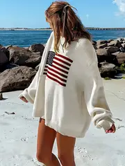 american flag pattern pullover sweater casual crew neck long sleeve loose sweater womens clothing details 5