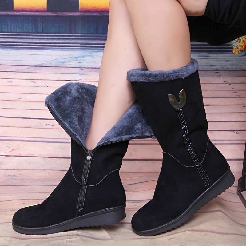  Women's Winter Cotton Boots,Snow Boots Women Winter Anti-Slip  Ankle Booties Waterproof Slip On Warm Fur Lined Sneakers for Women,Comfortable  Outdoor Non-Slip Warm Wedge Platform Mid Calf Short Boots