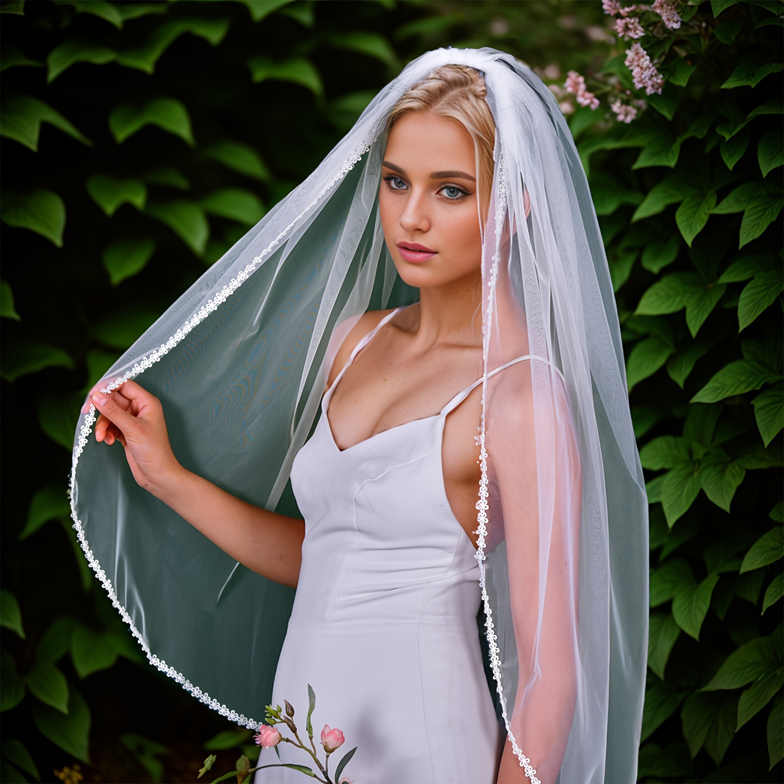 1pc Women Flower & Faux Pearl Decor Elegant Bridal Veil For