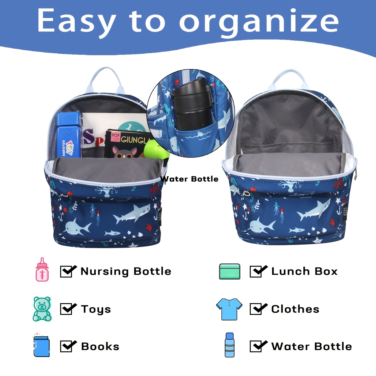 Blue Vehicle Backpack for Kids, Boys Preschool Backpack with Lunch