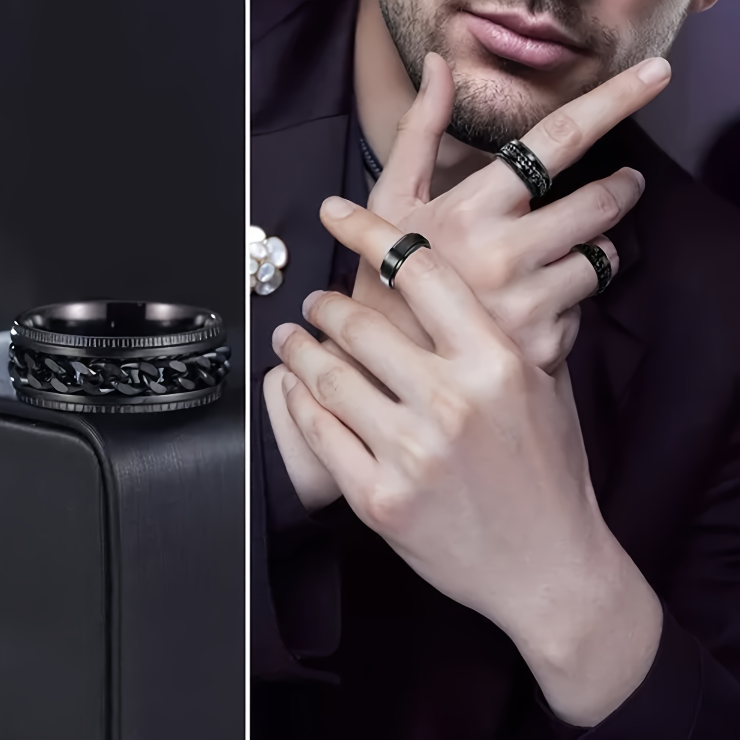 Classic Rotatable Stainless Steel Chain Rings For Men Punk - Temu