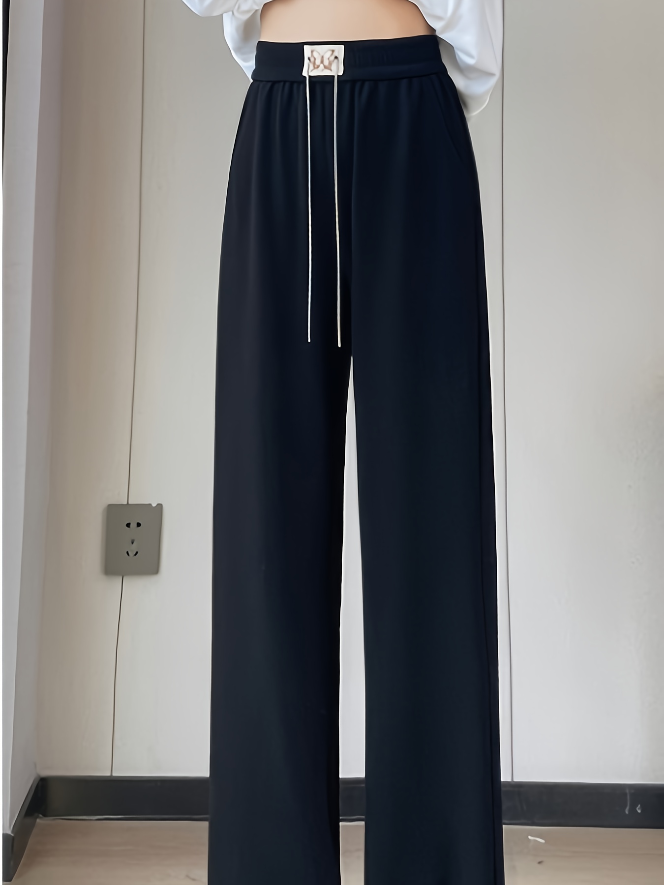  Women's Korean Style Draped Gray High Waist Pants
