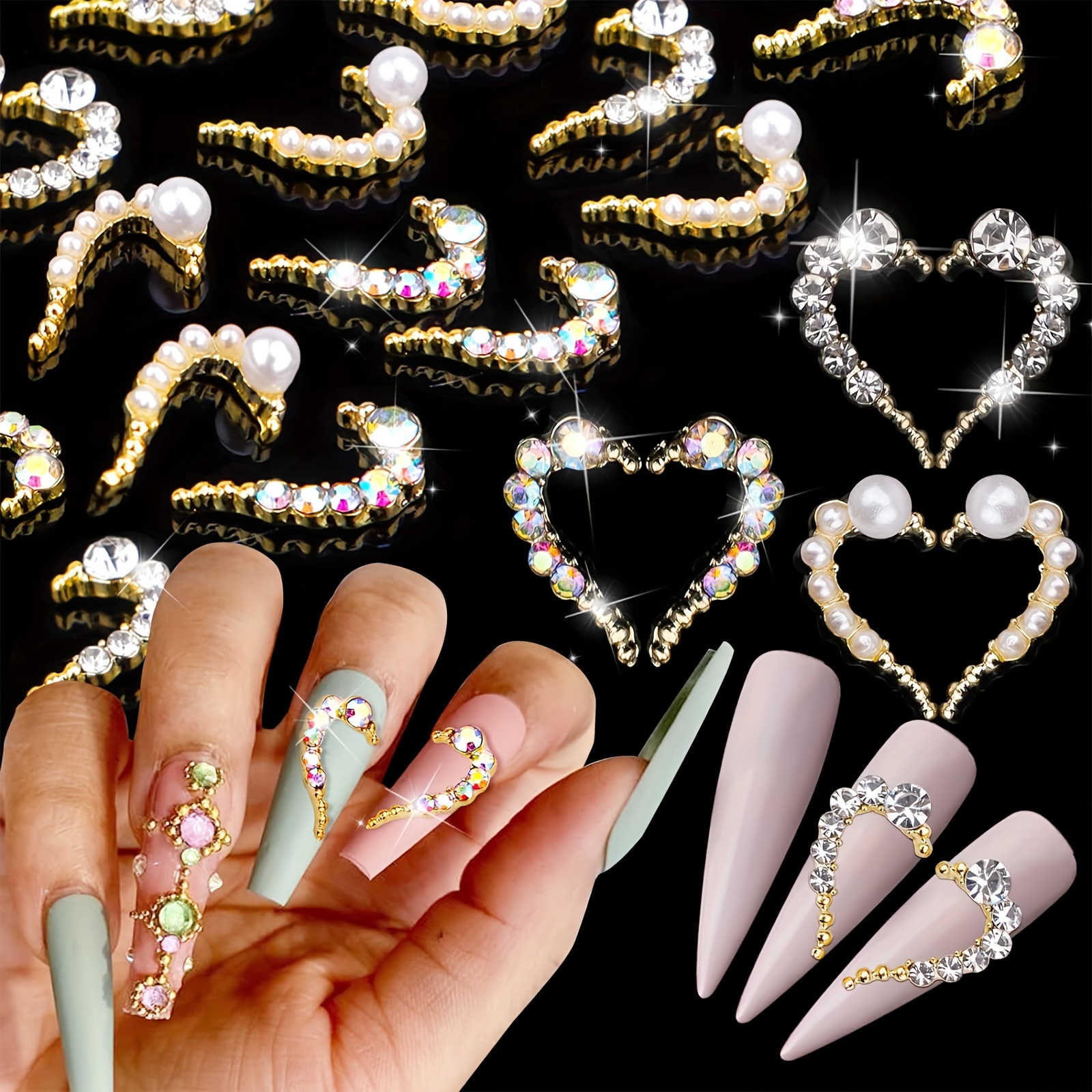 

30pcs Heart Shape Nail Charms With Rhinestones/pearls, Valentine's Day Nail Art Accessories Nail Art Supplies For Women And Girls Nail Jewelry