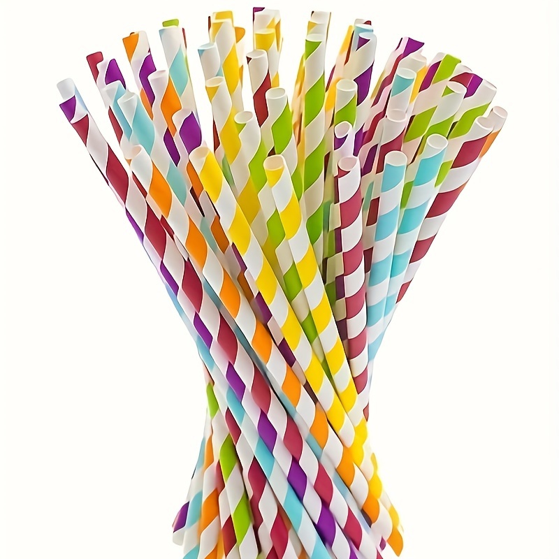 Paper Straws Durable Colorful Stripes Straws Rainbow Straws - Temu