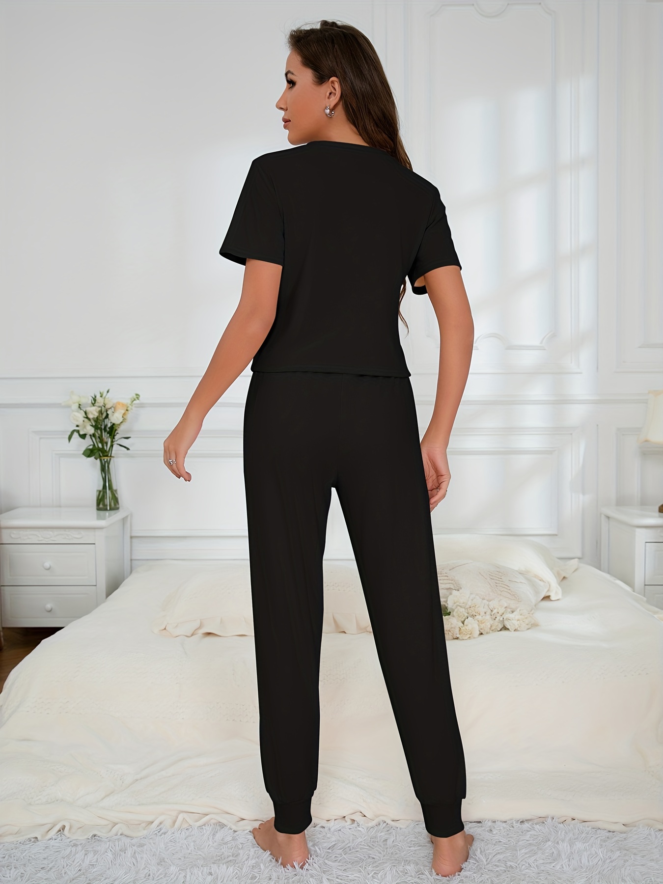 Short Sleeve Top & Pants Lounge Set Women's Loungewear