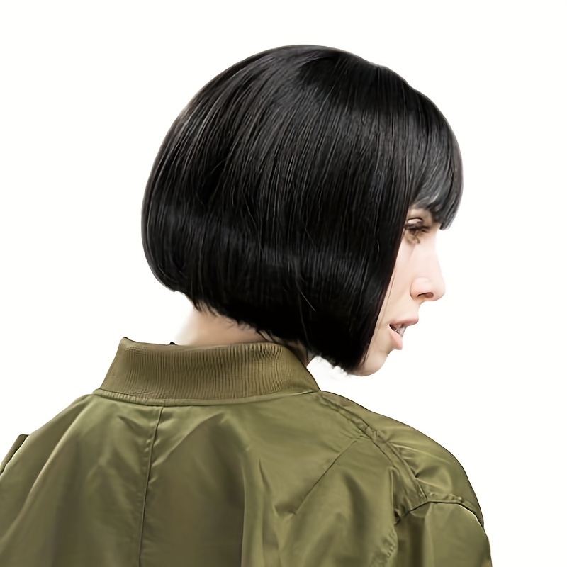 Short Bob Wig With Bangs Synthetic Hair 27.94 cm Brown with Auburn Highlights