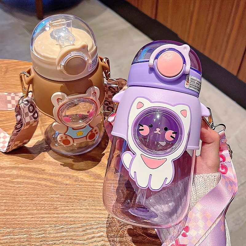 1pc Cartoon Water Bottle With Strap Clear Plastic Water Cups