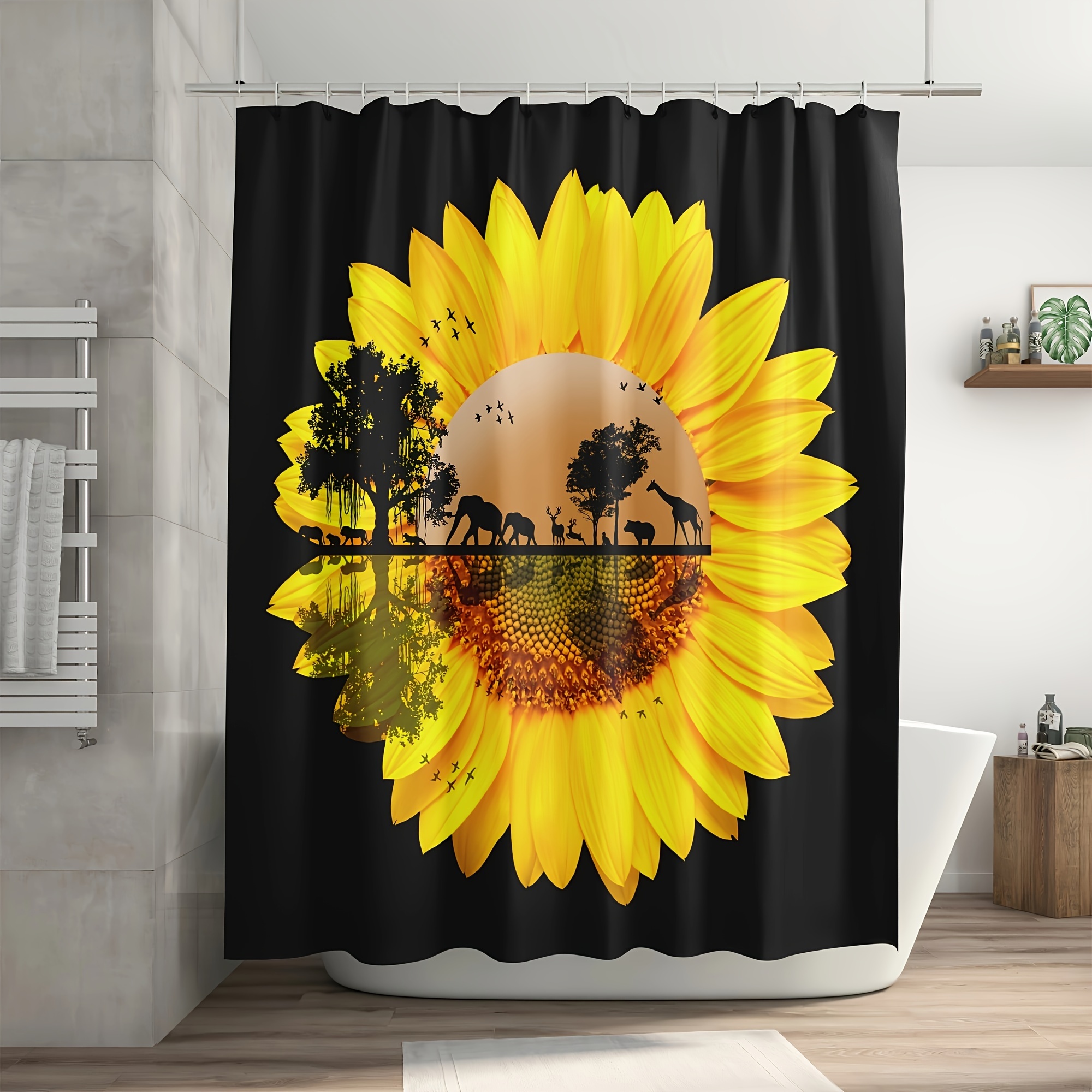 Sunflower Shower Curtains Bathroom Decor Bee Flowers Toilet Lid