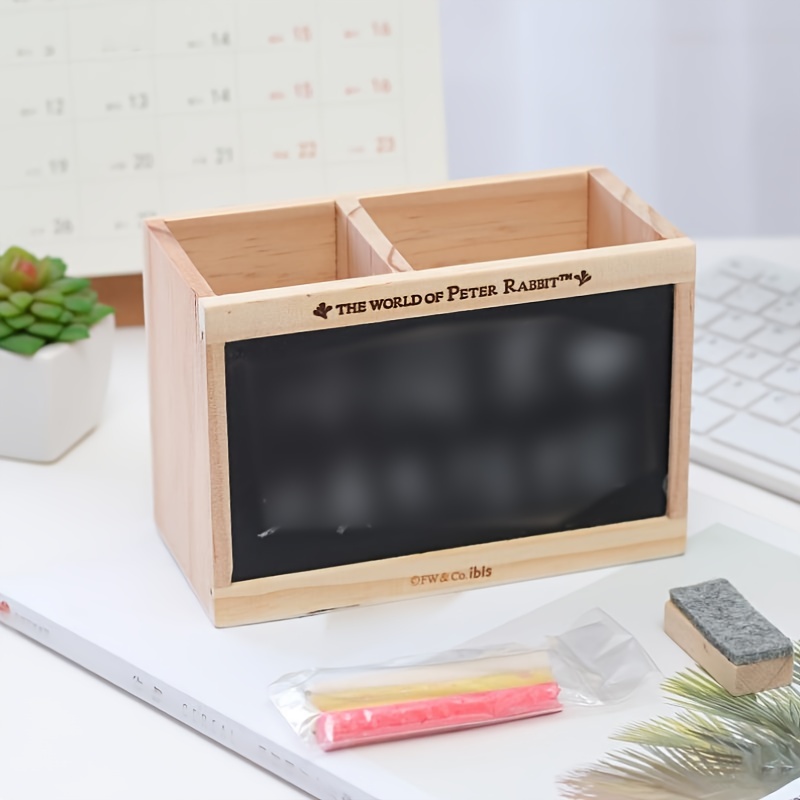 Creative Wood Pencil Holder Desk Pen Holder For Office,Multi Function Pencil  Box With Blackboard