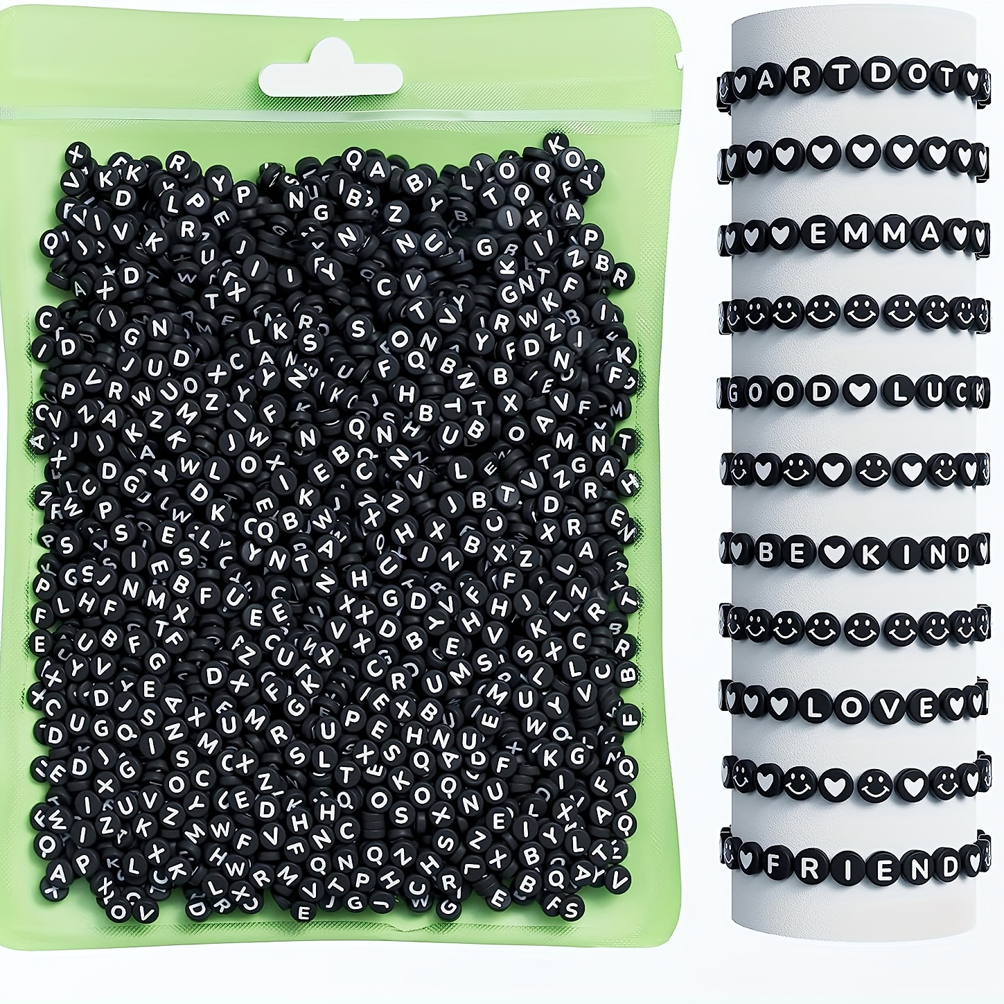 300pcs 7X4mm Black Round Acrylic Beads Colorful Heart Shape Beads