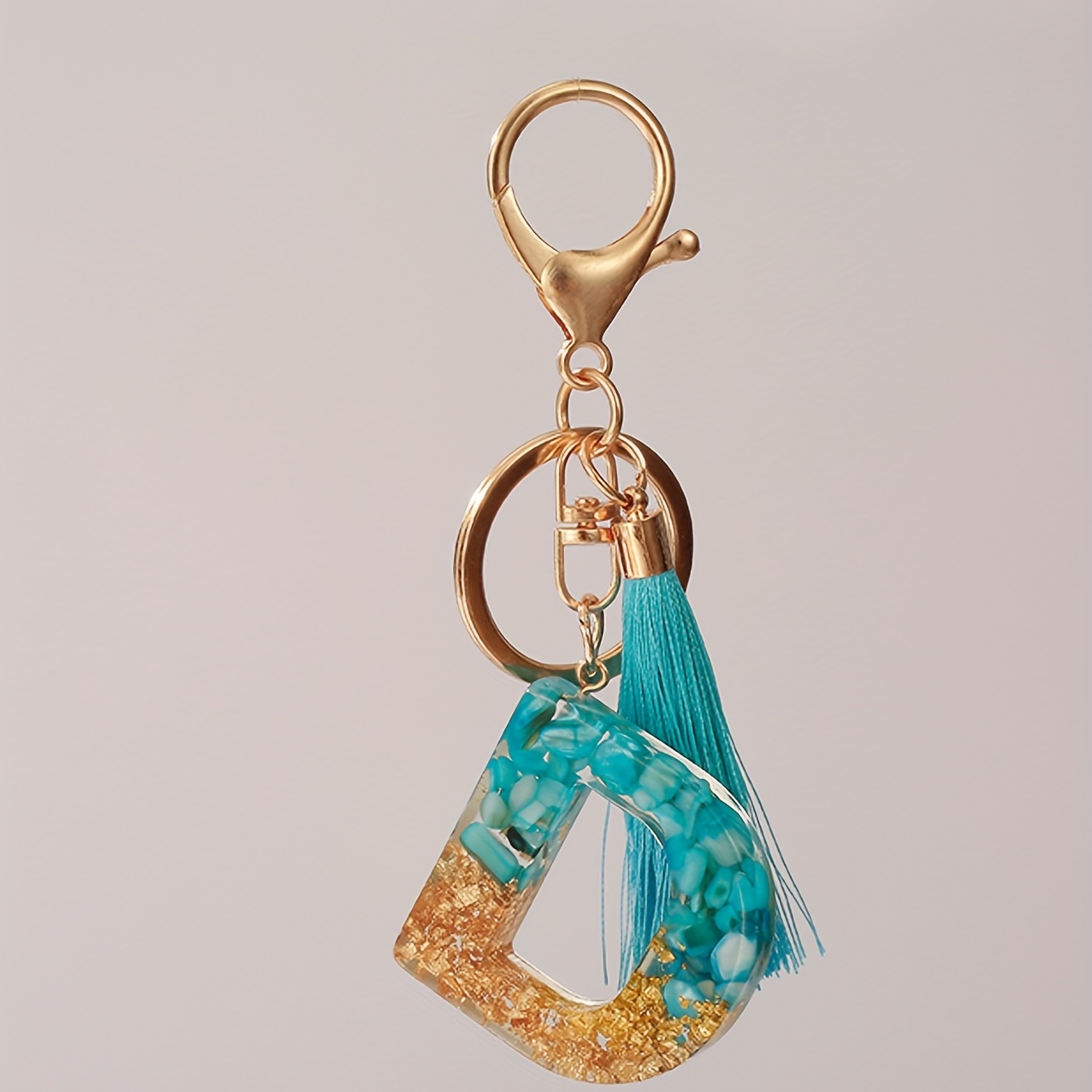 1pc Resin English Letter Shape Keychain Pendant with Tassel Bag Ornament Key Ring,Temu