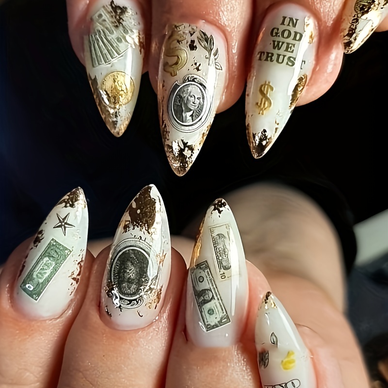  12 Sheets Money Dollar Nail Art Stickers 3D Gold Nail Art  Supplies 100 Dollar Sign Self Adhesive Nail Decals DIY Designs Fashion  Luxury Designer Nail Sticker Manicure Foil Nail Decorations Accessories 