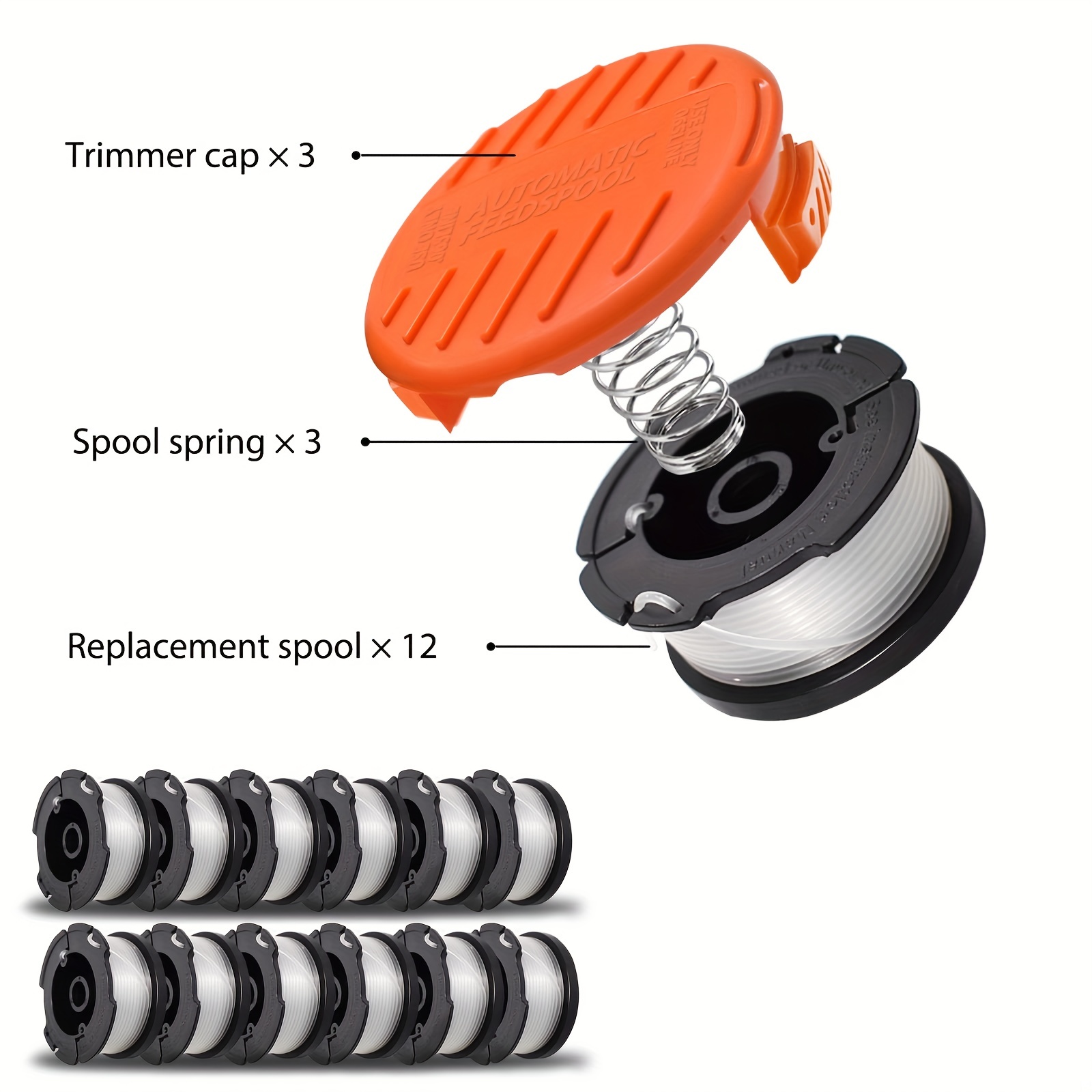 Trimmer Line For Trimmers Compatible With Black And Decker Af-100, Replacement  Spool, 8 Replacement Spools With 1 Spool Cover And 1 Spring