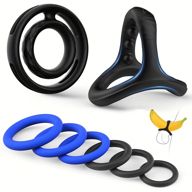 Penis Rings Set with 8 Different Sizes Cock Rings for Erection  Enhancing，Long Lasting Stronger Adult Sex Toy，Soft Stretchy Silicone Cock  Ring for Men