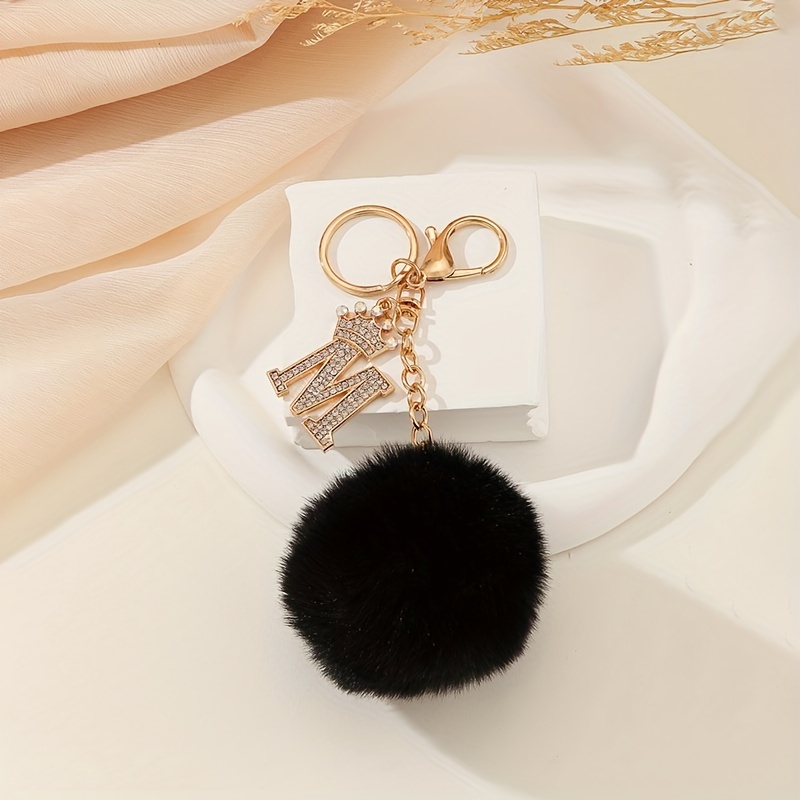 Rhinestone Letter/Initial Pom Pom Keychain/Bag Charm