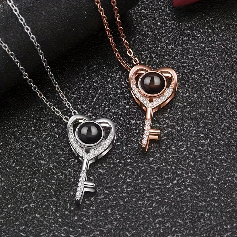 Lock & Key Shape Pendant Necklace Inlaid Shiny Zircon Punk Style Neck  Jewelry Romantic Meaning Jewelry For Valentine's Day Gift - Temu