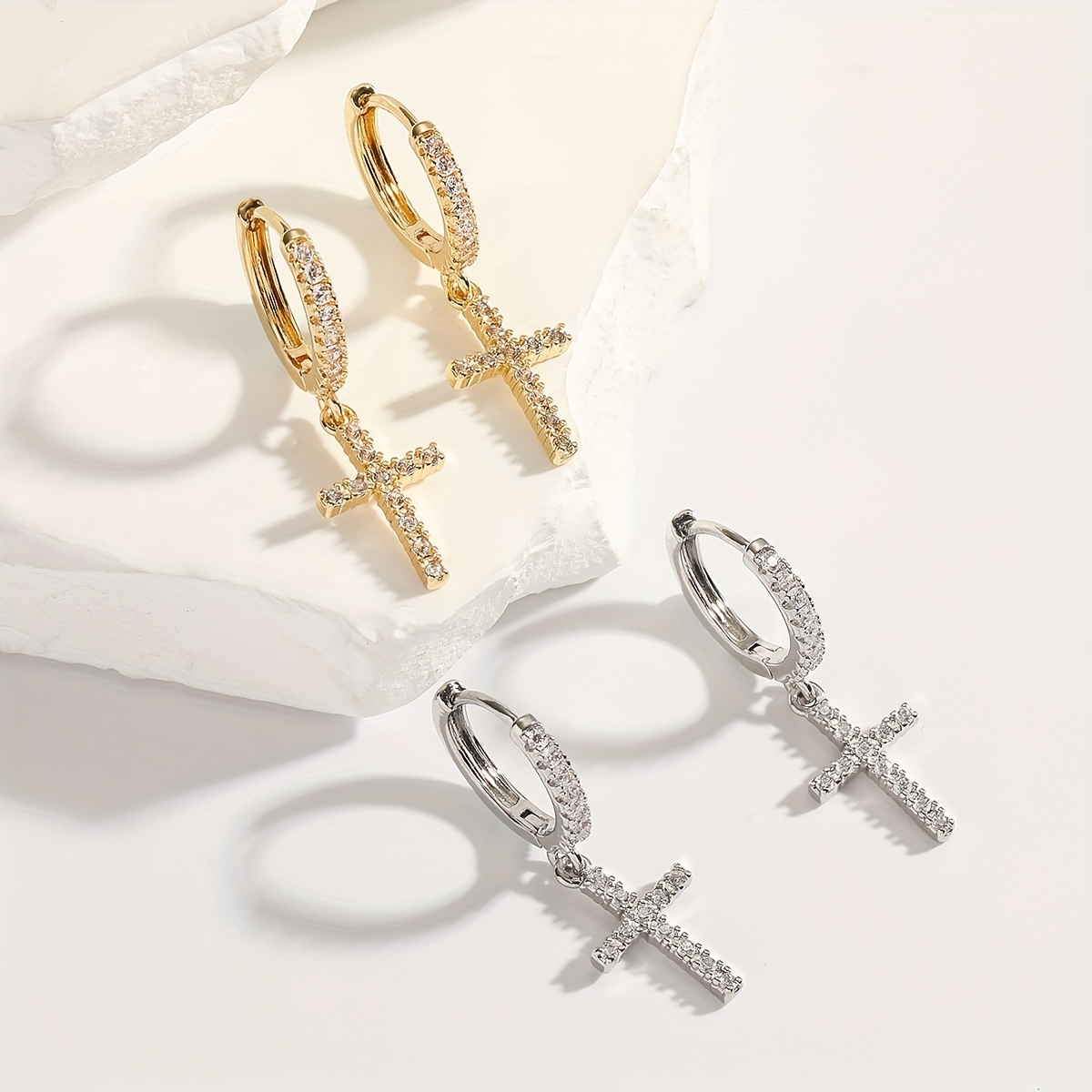 

1pair Fashion Crystal Zircon Cross Pendant Earrings For Men, Punk Hip Hop Earrings